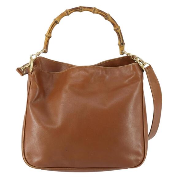 GUCCI Bamboo Hand Bag Leather 2way Brown Gold 001 2113 1638  GUCCI Bamboo Shoulder Bag Leather 2way Brown Gold 001 2113 1638 Auth 151532
